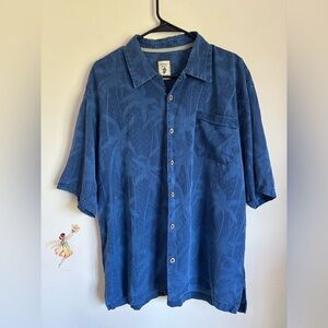 Jamaica Jaxx Button-Down Shirt Size L Palm/Tropical Pattern Dark Blue